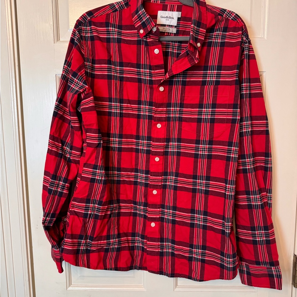 Goodfellow & Co Red Plaid Button-Down Shirt | Size L | Slim Fit
